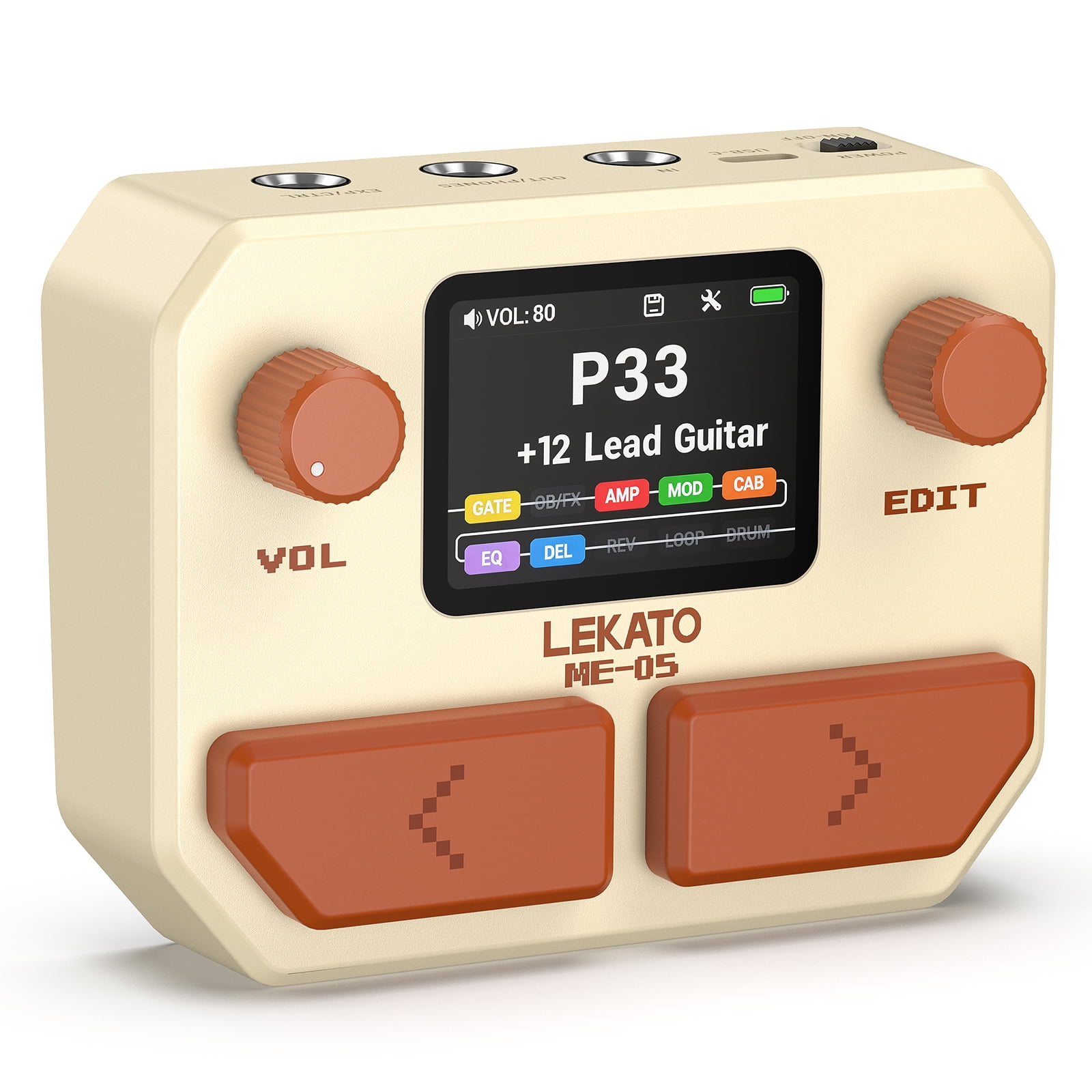 LEKATO Portable Pocket Multi Effects Pedal, 100+ Built-in Guitar/Bass/Acoustic Effects, Amp Modeling, IR Cabinets Simulation, Stereo OTG USB Audio Interface, Rechargeable Guitar Pedal
