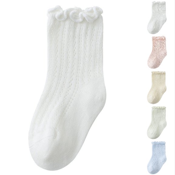 Ticikt Baby Mesh Socks, Summer Thin Cotton Socks with Ruffle Top for Infant,White