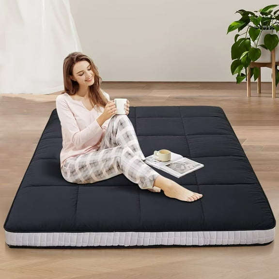 NAIZEA 80"L x 60"W x 4"Th Japanese Futon Mattress, Thick Floor Mattress Sleeping Tatami Mat Roll Up Camping Mattress, Portable Floor Guest Bed, Queen Size