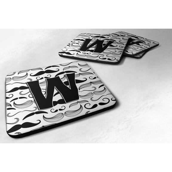 Letter W Moustache Initial Foam Coaster Set of 4