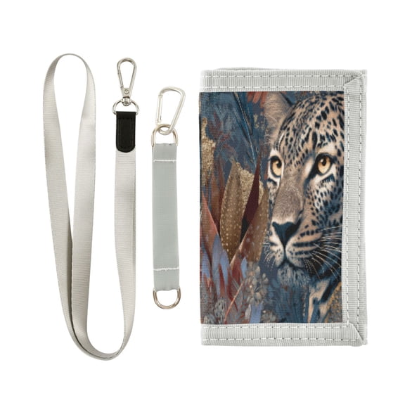 Cloth Wallet with Lanyard & Multiple Compartments Fashion Purse Zipper Clutch Bag for Cash Cards Coins Attractive Tiger Head