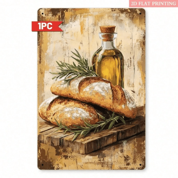 Vintage Metal Sign Olive Oil Rosemary Bread Rustic" Wall Decor, 7.87x11.81 Inch Waterproof Rustproof 2D Flat Iron Plaque, Rustproof 2D Flat Iron Plaque, Retro K