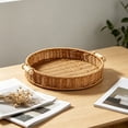 thumbnail image 3 of Voglyf Imitation Rattan Tray, Poly Wicker Trays for Fruit Food Serving Tray Imitation Wicker Trayts with Handles for Vegetables, Breakfast, Snacks, Dining Coffee Table (Round,11×11×1.77In), 3 of 6