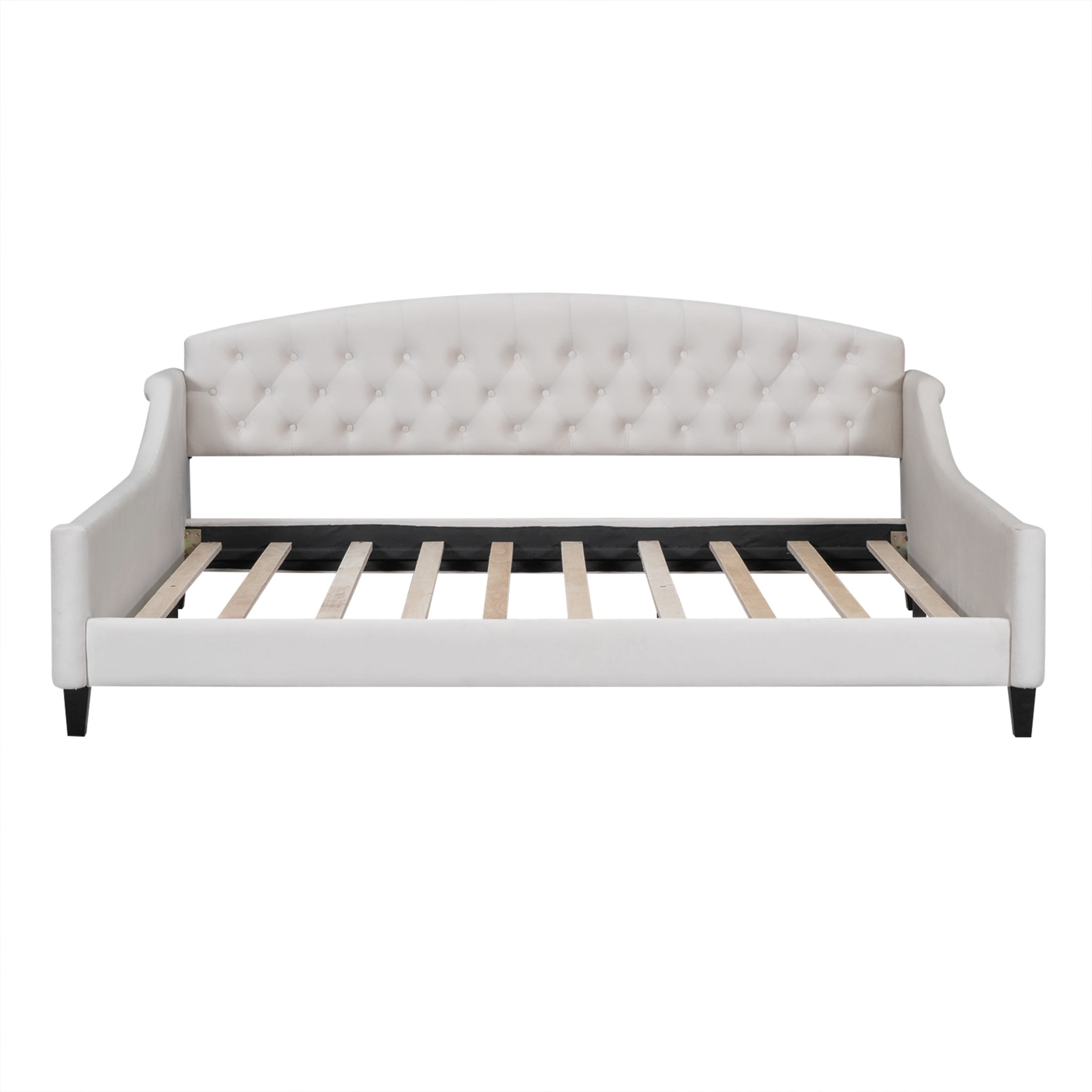 Noble House Sabrina Luxury Full Daybed, Velvet Upholstered Tufted Sofa Bed, Plywood Frame with Piped Edges, Beige