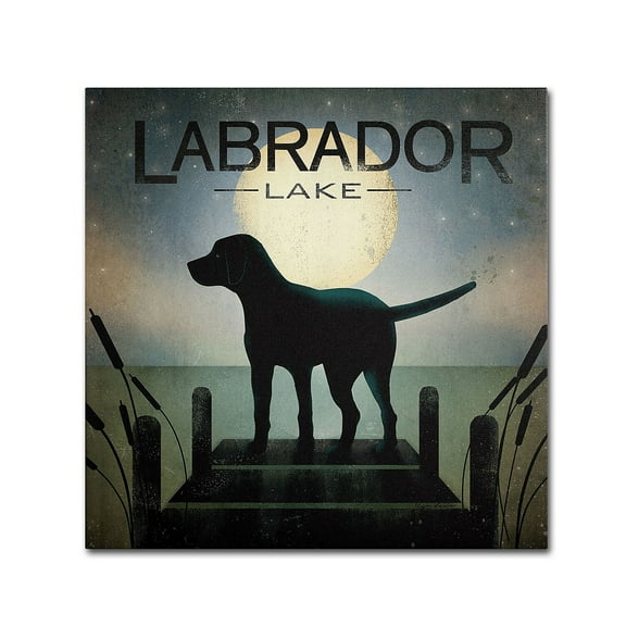 Trademark Fine Art Ryan Fowler Moonrise Black Dog Labrador Lake Canvas Wall Art - 18x18