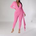 thumbnail image 5 of Ahabrexf Women Pants Suits, Solid Color V-Neck High Elasticity Jumpsuit Set for Casual Wear, 5 of 7