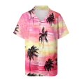 thumbnail image 4 of Pimfylm Hawaiian Shirts for Women Hawaii Tropical Button Down Tops Summer Beach Vacation Outfits Floral Short Sleeve Blouses Pink, XXXXL, 4 of 6
