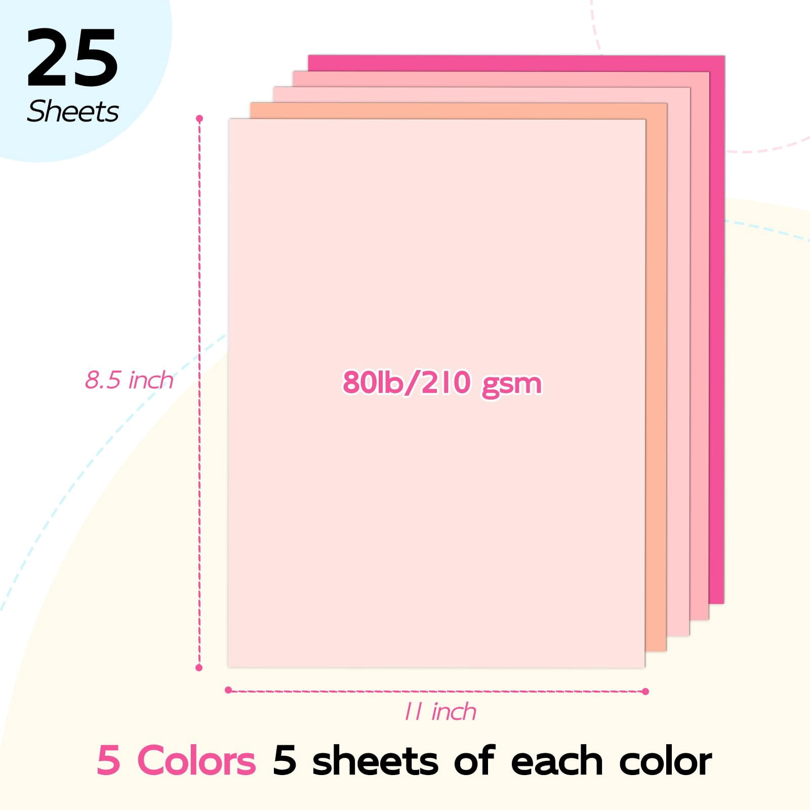 25 Sheets Pink Cardstock 8.5 X 11  5 Colors Colored Paper 80lb Construction Assorted For Crafts Diy Cards Valentines Day