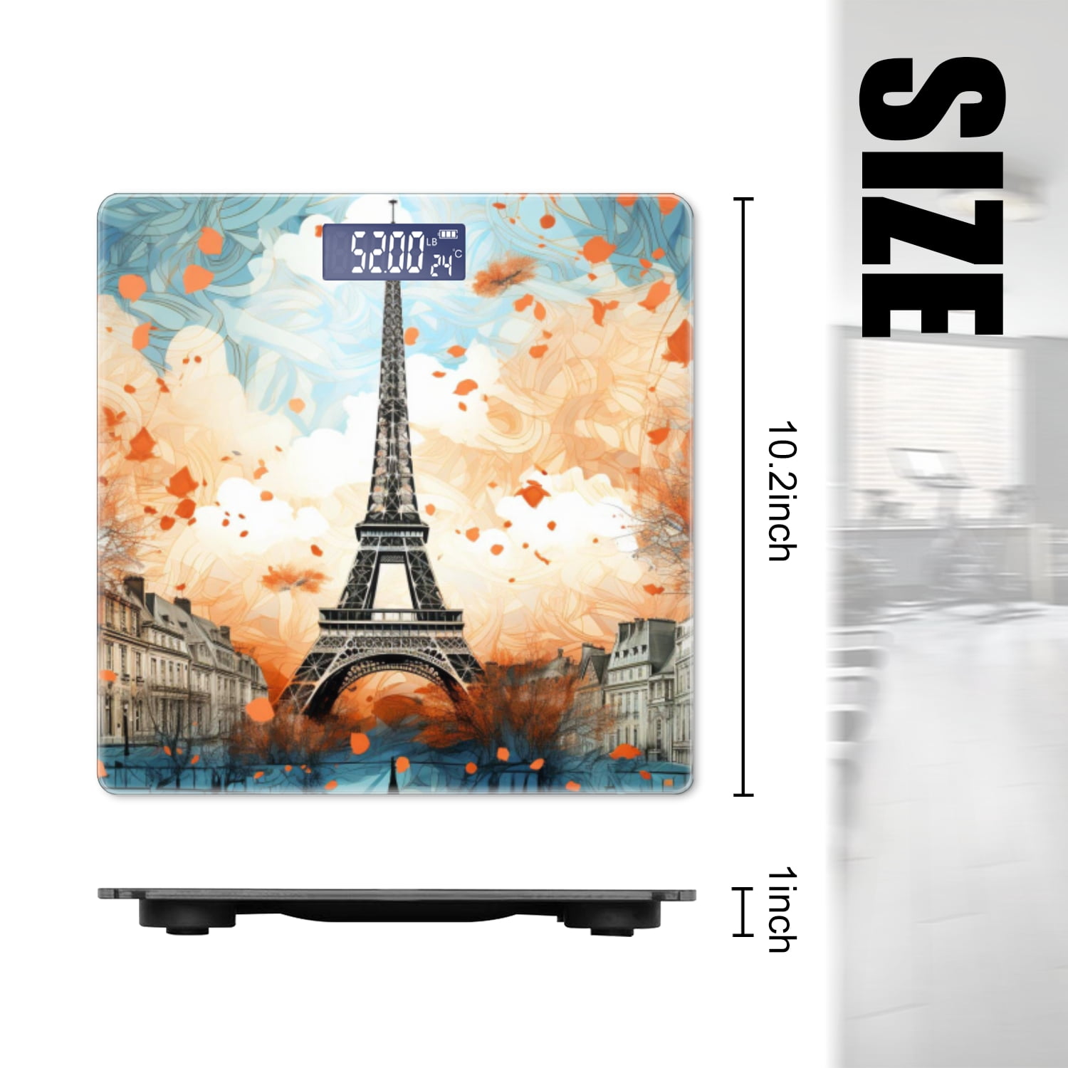High Precision Body Weight Scale Smart Bathroom Scales with Large LCD Display(400lbs),Decorative for Bedroom-Eiffel Tower Maple Leaf Autumn In Colorful