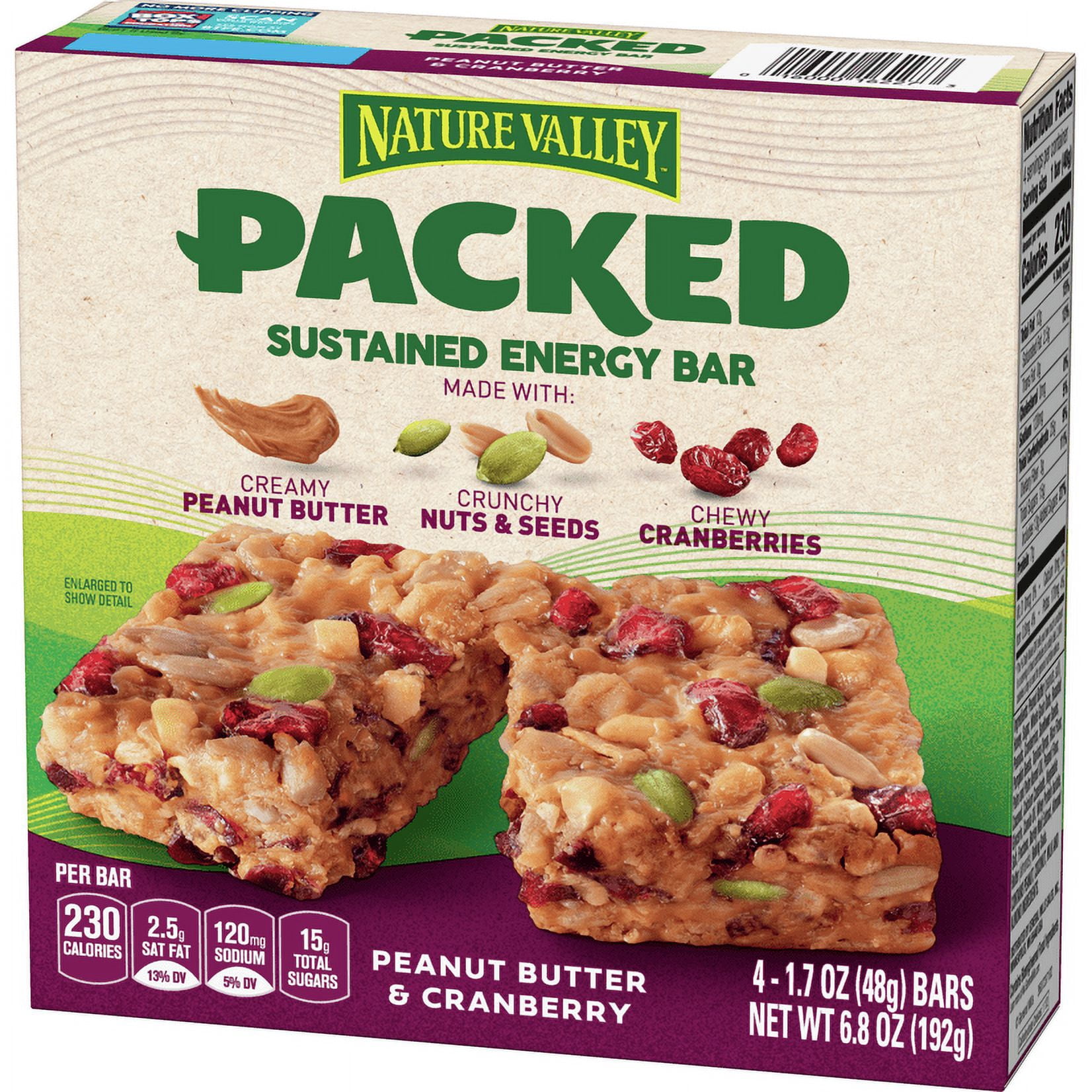 Nature Valley Packed Sustained Energy Bar, Peanut Butter and Cranberry, 4 ct