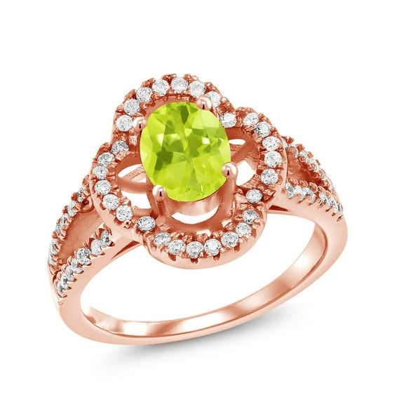 Gem Stone King 1.47 Ct Oval Yellow Lemon Quartz 18K Rose Gold Plated Silver Spotlight Ring (Size 7)