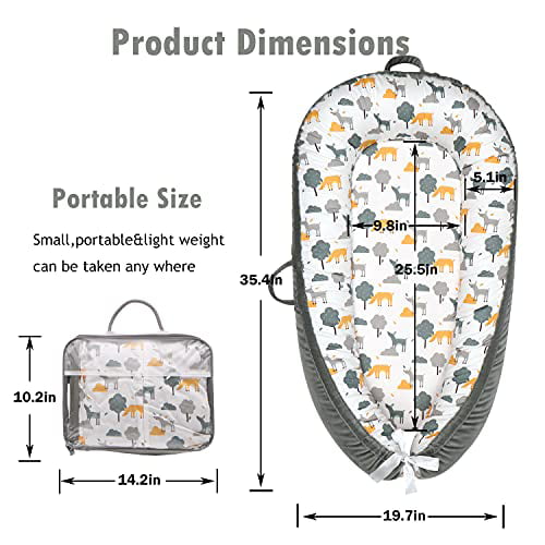 Justbeen Baby Lounger Bassinet Baby nest Baby Bed for Cosleeping Portable Crib Ultra Soft Breathable Material Newborn Lounger Shower Gifts Essential 0-12 Months Animal 