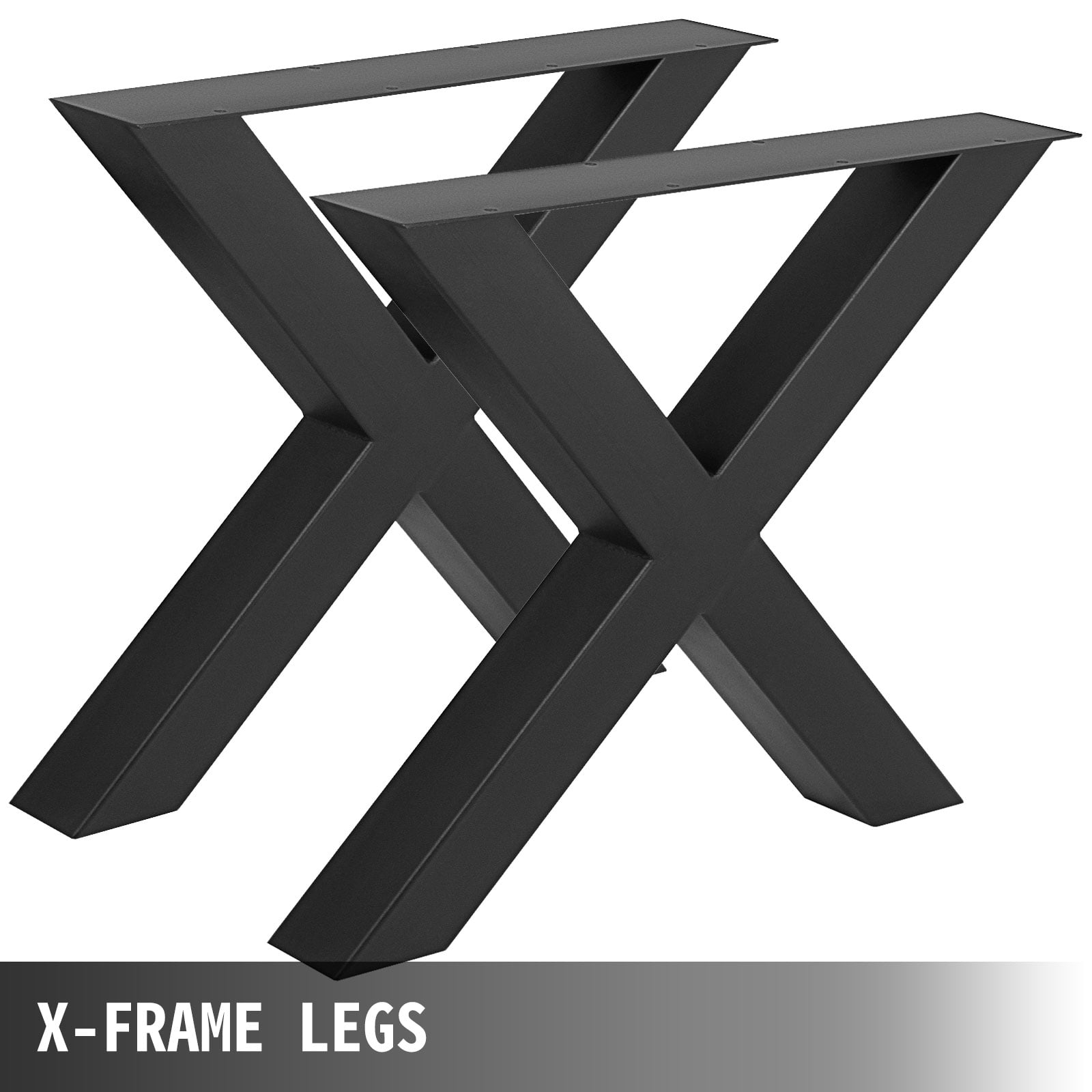 VEVOR Set of 2 Steel Table Legs, 28"Height 30"Wide Dining Table Legs, Heavy Duty 3.1" Square Box Section X Frame Table Legs,28x30x3.1 inch Black Color Industrial Country Style Metal Dining Legs