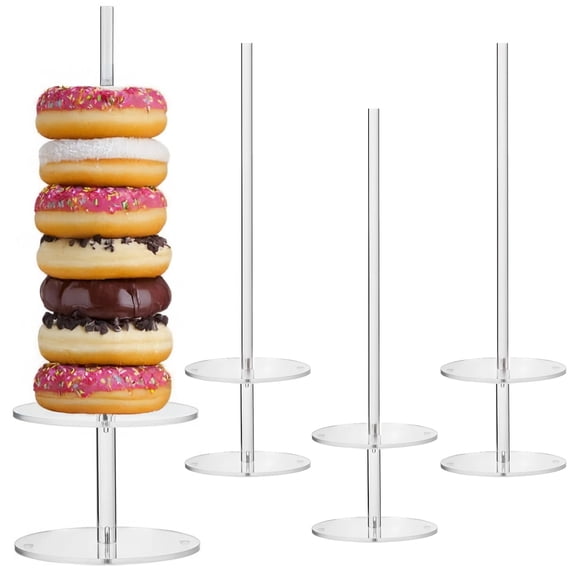 4 PCS Acrylic Donut Holders, Transparent Donut Display Stand for Party, Dessert Table Stand, Sturdy Treat Tower for Weddings Celebrations, Holds 7-9 Donuts Each