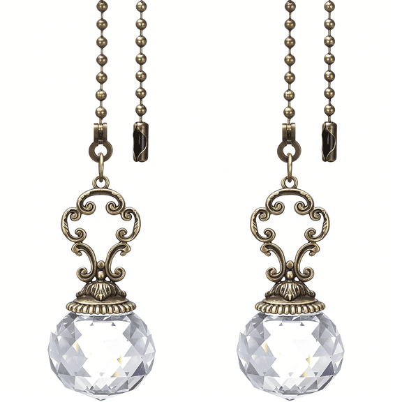XIBUFE Ceiling Fan Pull Chain,2 Pack 12" Decorative Crystal Pendant Chain Extender Charm Extension Pull String for Ceiling Fans Light Lamp,Clear