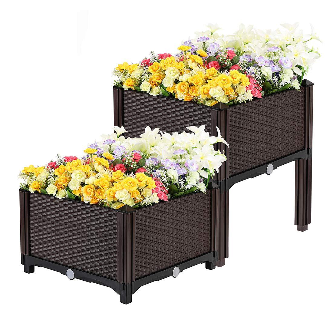 Brown SSLine Set of 2 Raised Garden Bed Kits,Elevated Planter Box for Vegetables Fruits Herb Grow,Outdoor Plastic Elevated Garden beds with Self-Watering,Indoor Planting Box Container for Patio 