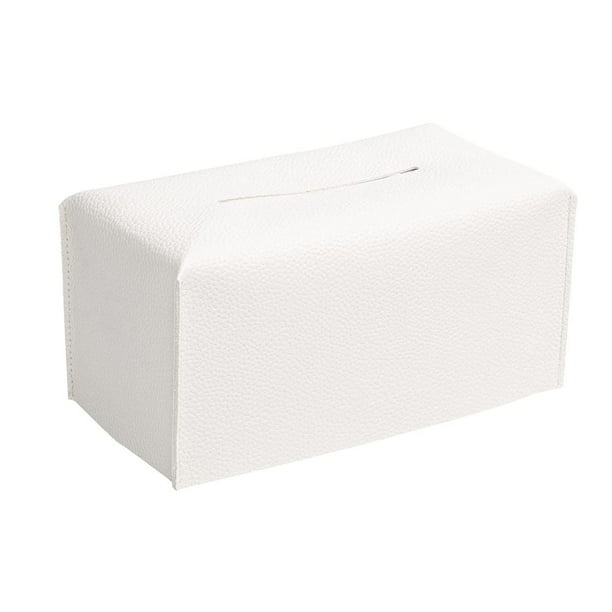 Cubierta para pañuelos de papel, cuero PU mejorado, rectangular, blanco, moderno, para el baño, el tocador o la mesita de noche