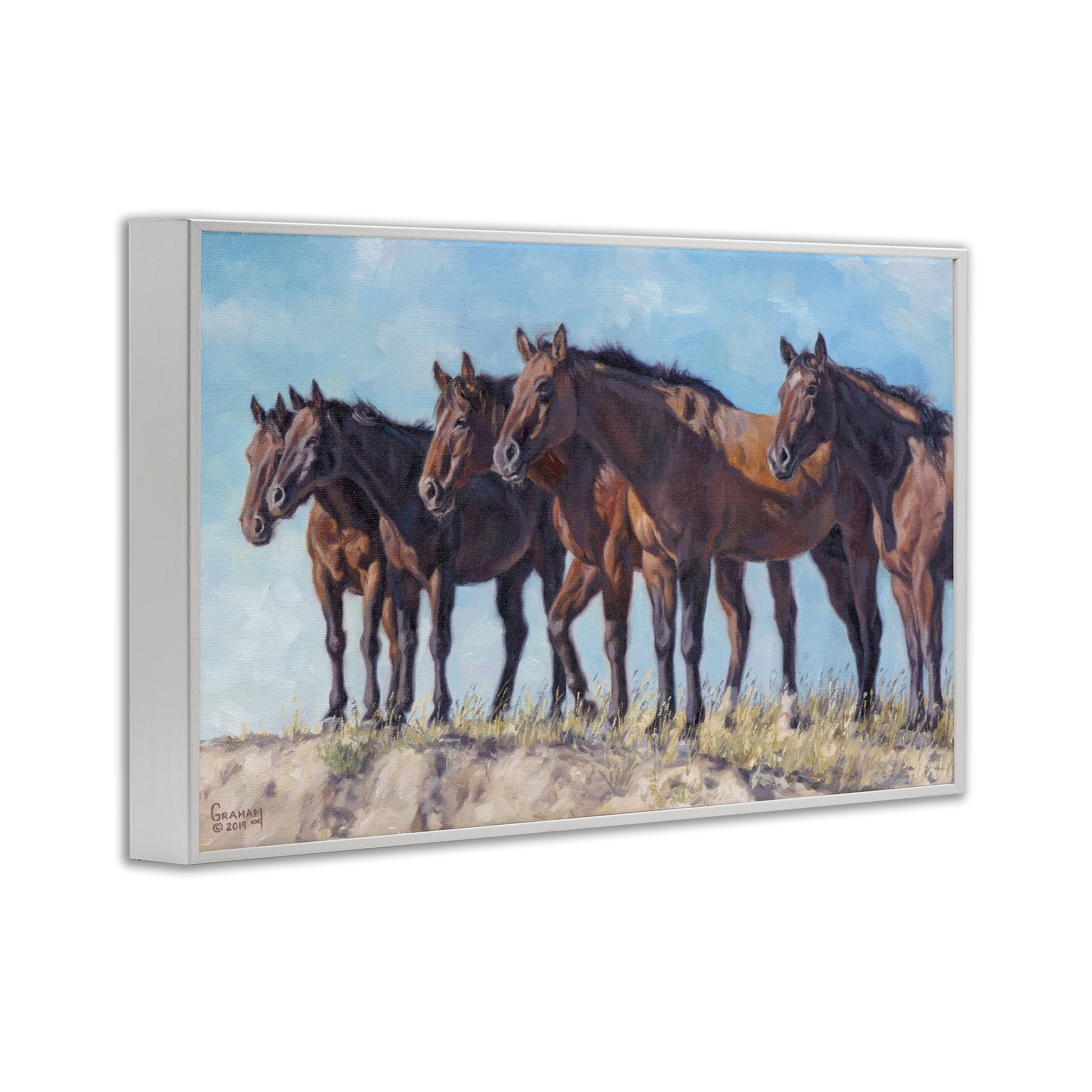 Stupell Industries Horse Herd Overlooking Desert Animals & Insects Painting White Framed Art Print Wall Art, 24 x 16