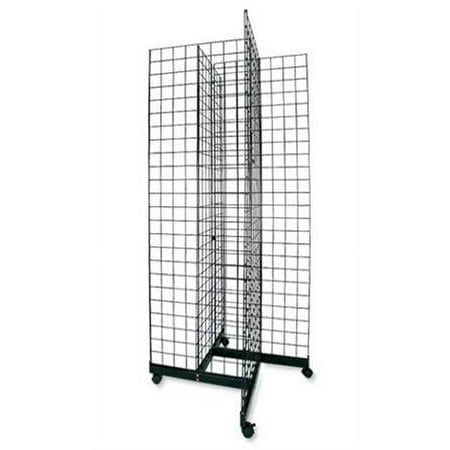 SSWBasics Black 4-Way Wire Grid Tower with Base and Casters - Black Display Stand with Wheels - Sturdy Triangle Wire Grid Wall Display Rack - Versatile Wire Grid Display for Events and Exhibitions