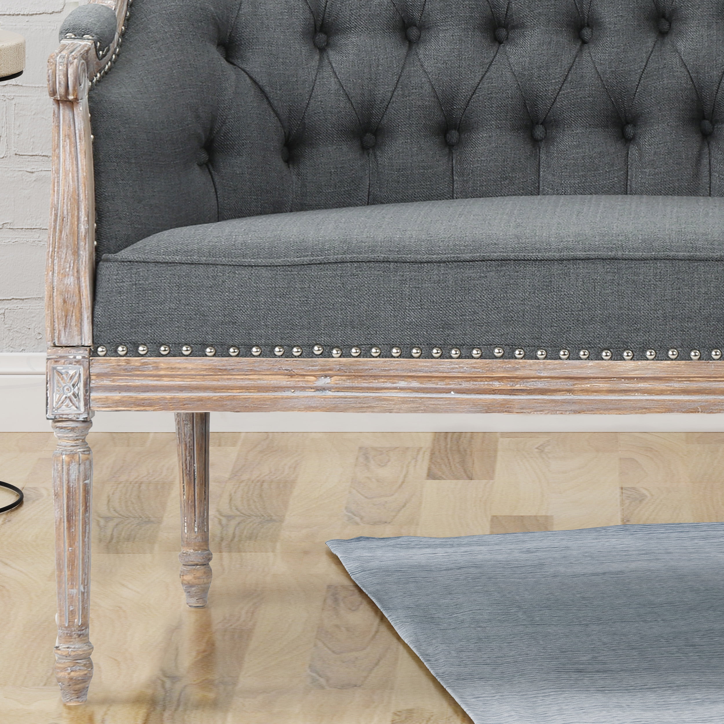 GDF Studio Phillips Traditional Fabric Tufted Upholstered Loveseat, Dark Gray and Antique