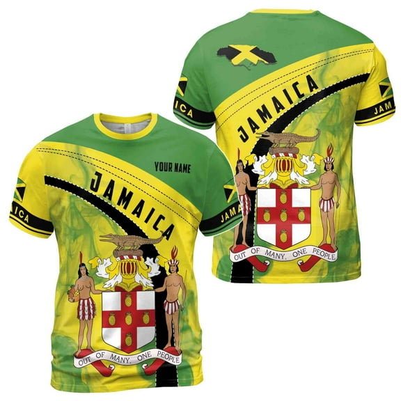 Custom Name Jamaican Crocodile Coat Of Arms Of Jamaica Flag 3D T-Shirt S-5XL