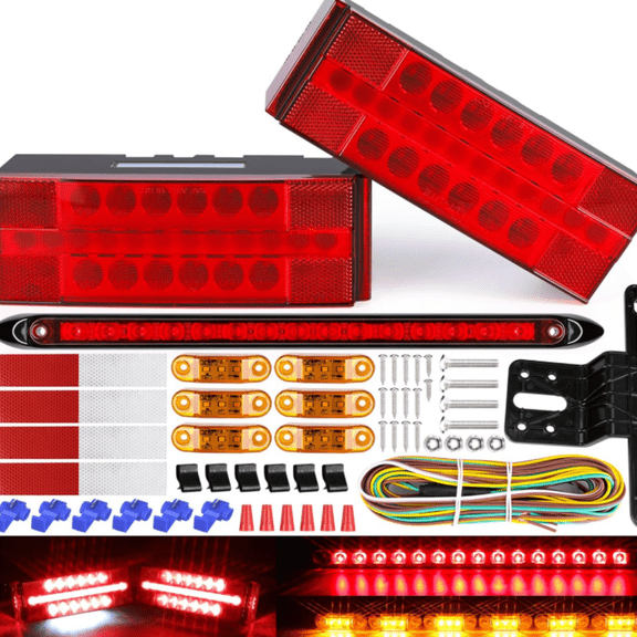 LED Trailer Lights Kit and Light Bar with Wiring Harness Combined Stop, Tail Lights, Amber Trailer Marker Lights, Boat Trailer for Camper Truck Snowmobile