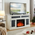 thumbnail image 3 of Tv Stand With Pattern And Hidden Storage - 65" Fit, White Fireplace Open Shelf Compatible, White, 31.7h, 3 of 6