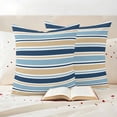 thumbnail image 2 of Pack of 2 Blue Khaki Striped Outdoor Pillow Covers Decorative, Waterproof Pillow Protector, Farmhouse Stripes Modern Abstract Art Throw Pillowcases Accent Cushion Cases for Patio Couch Sofa 20"x20", 2 of 8