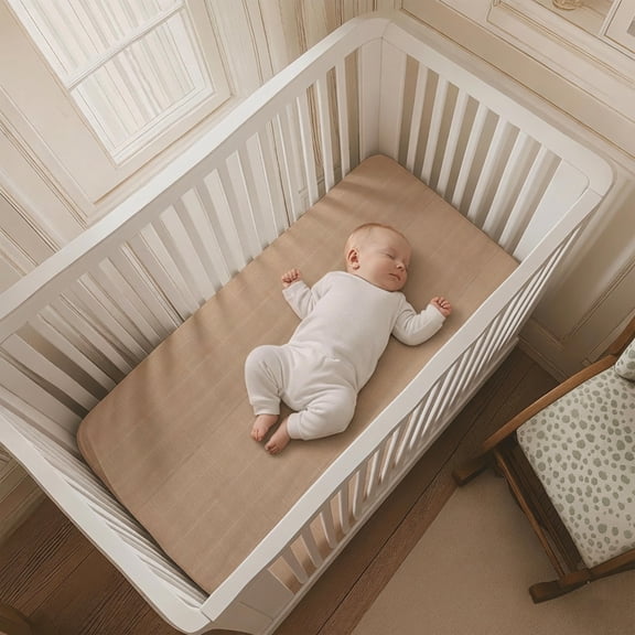 Top Cotton 100% Organic Cotton Crib Sheets Set of 2, Fitted Elastic Baby Mattress Sheet for Boys & Girls, Soft Breathable Sheets, 52" x 28" x 9" (Beige & Silver)