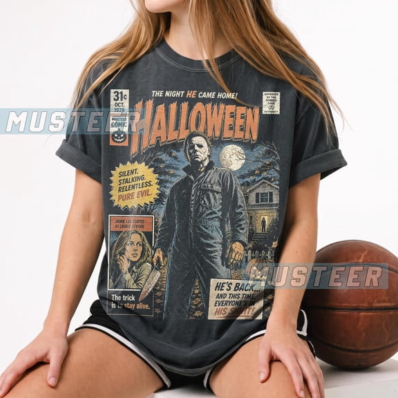 Vintage Halloween 1978 Comic Shirt, Michael Myers Graphic Tee, Retro Horror Slasher Movie T-Shirt