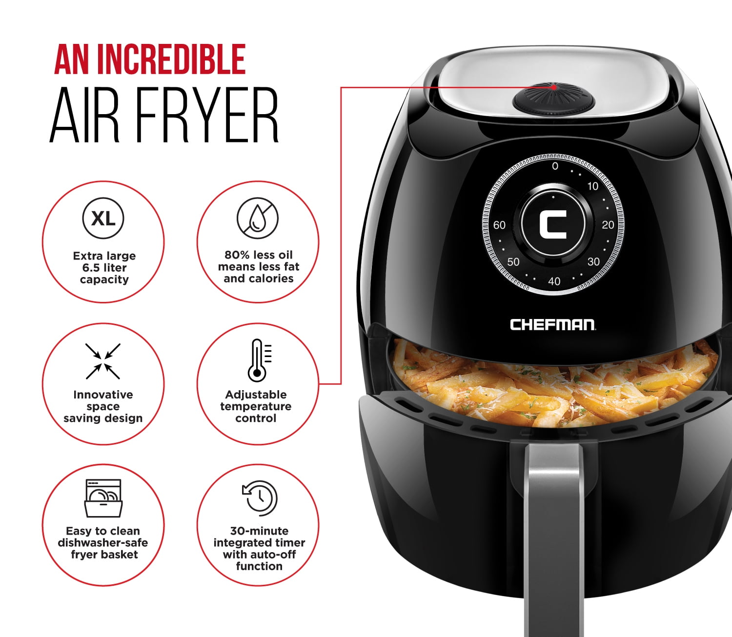 Chefman 3.6 qt. Black Air Fryer with User-Friendly Touch Screen, 60 Minute  Timer and Auto Shutoff, Nonstick Basket, and Cookbook RJ38-V3-35T - The  Home Depot
