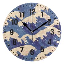 Yayeee 10" Wall Clock Battery Operated Quartz Round Silent Non-Ticking Home Decor,Blue Wave Pattern