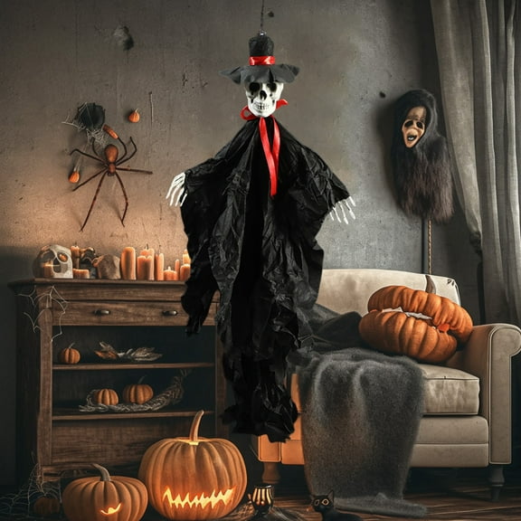 Diceymbol Spooky Ghost Door Hanger Single Halloween Fabric Dangler with Oil-Paper Tassels, Indoor/Outdoor Scary Decoration for Windows & Trees