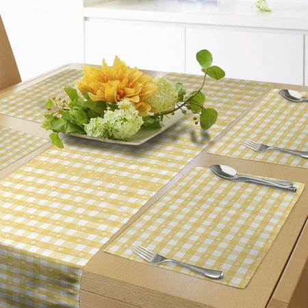 

Vintage Table Runner & Placemats Gingham Pattern with Bicolor Checkered Squares with Heart Shaped Motifs Set for Dining Table Decor Placemat 4 pcs + Runner 12 x72 Mustard and White by Ambesonne