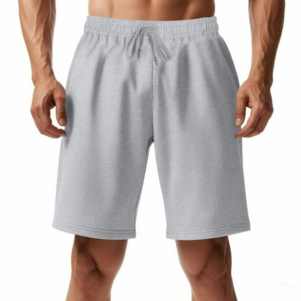 Mens Pantalones Cortos Cintura Elástica con Bolsillos Cuerda de Color Sólido, Moda Ocio Poliéster Transpirable