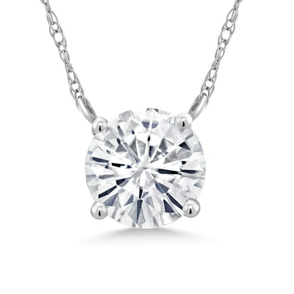 Gem Stone King 18K White Gold Pendant Necklace Set Round Near Colorless 0.80cttw Moissanite