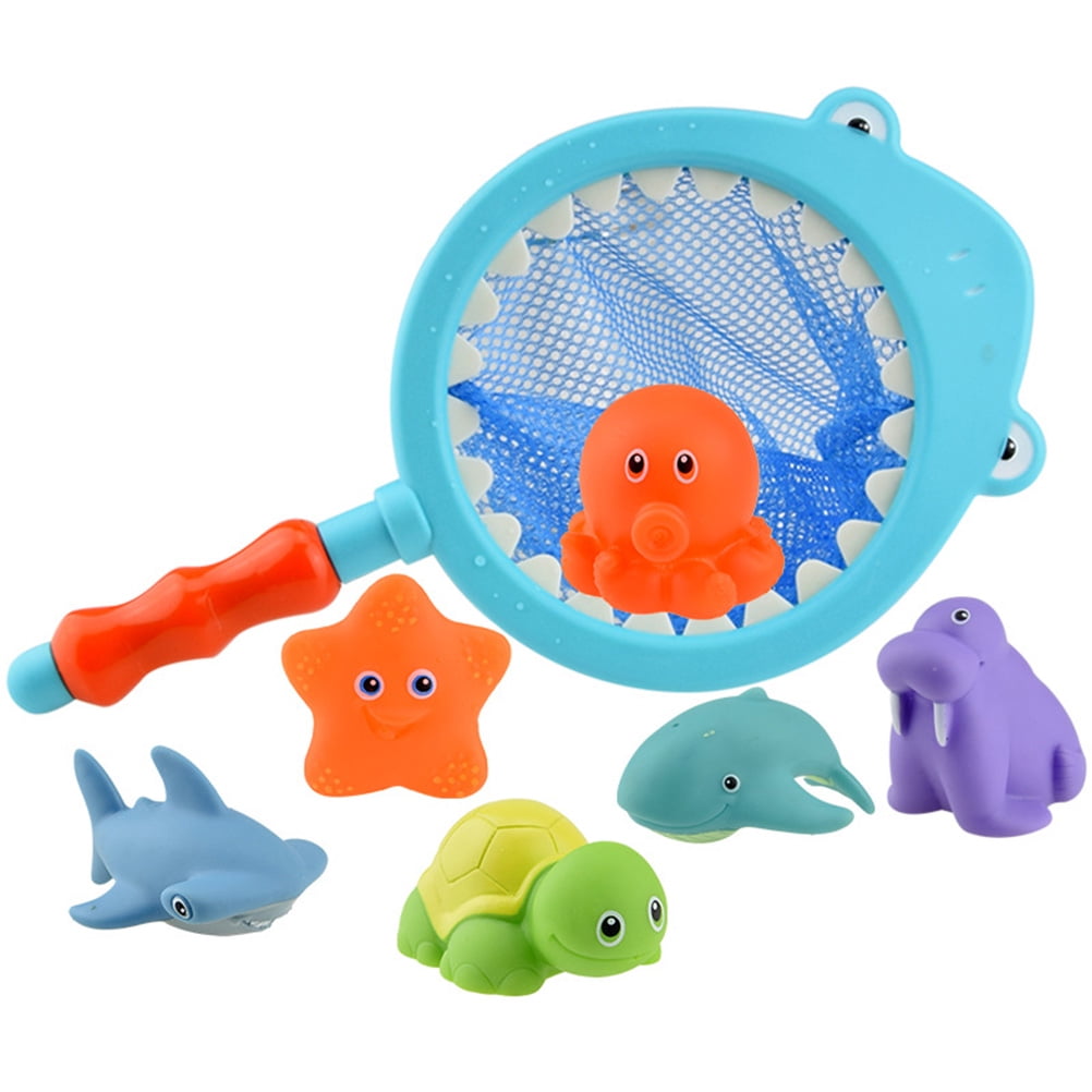 7 Pcs/set Baby Shark Turtle Fishing Net Bath Toys Baby Bathtime Fishing ...