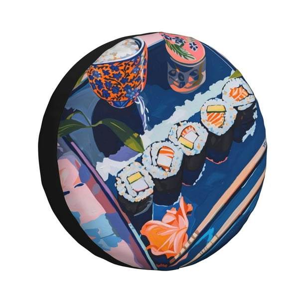 Balery Colorful Sushi Food Art Cubiertas para Neumáticos - Protector Resistente para Neumáticos de Camioneta, SUV, Remolque, Camper y RV-16 inch