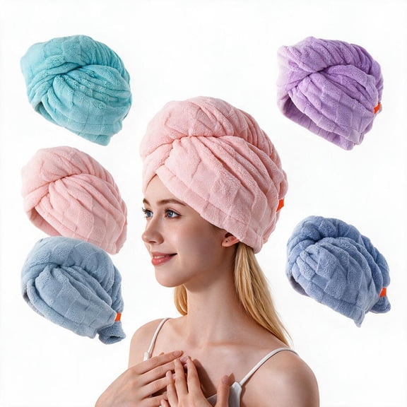5Pcs Soft Microfiber Hair Drying Towel for Women Girls, Super Absorbent Quick Dry Towel for Curly Long Thick Hair Turban for Wet Hair