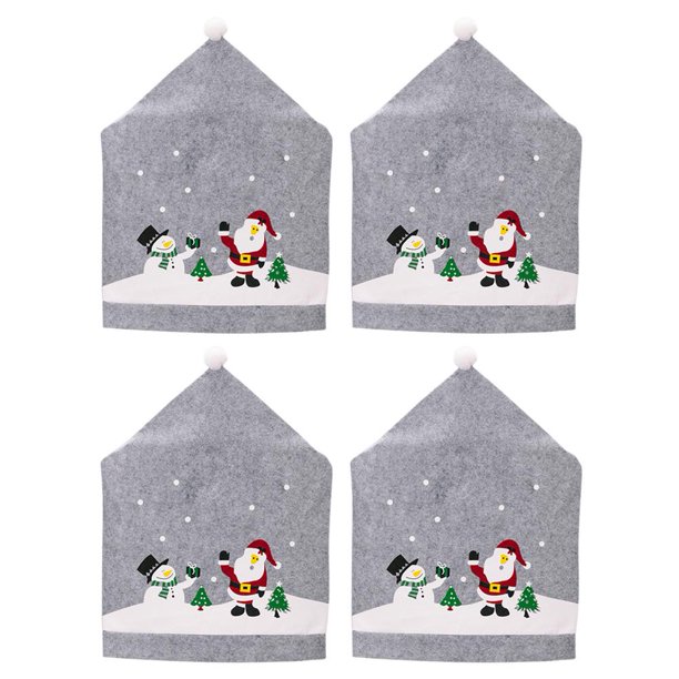 EZLIFE Fundas para sillas con gorro de Papá Noel gris para Navidad, adornos para la mesa del comedor, decoración del hogar, Gi NEW L4F8