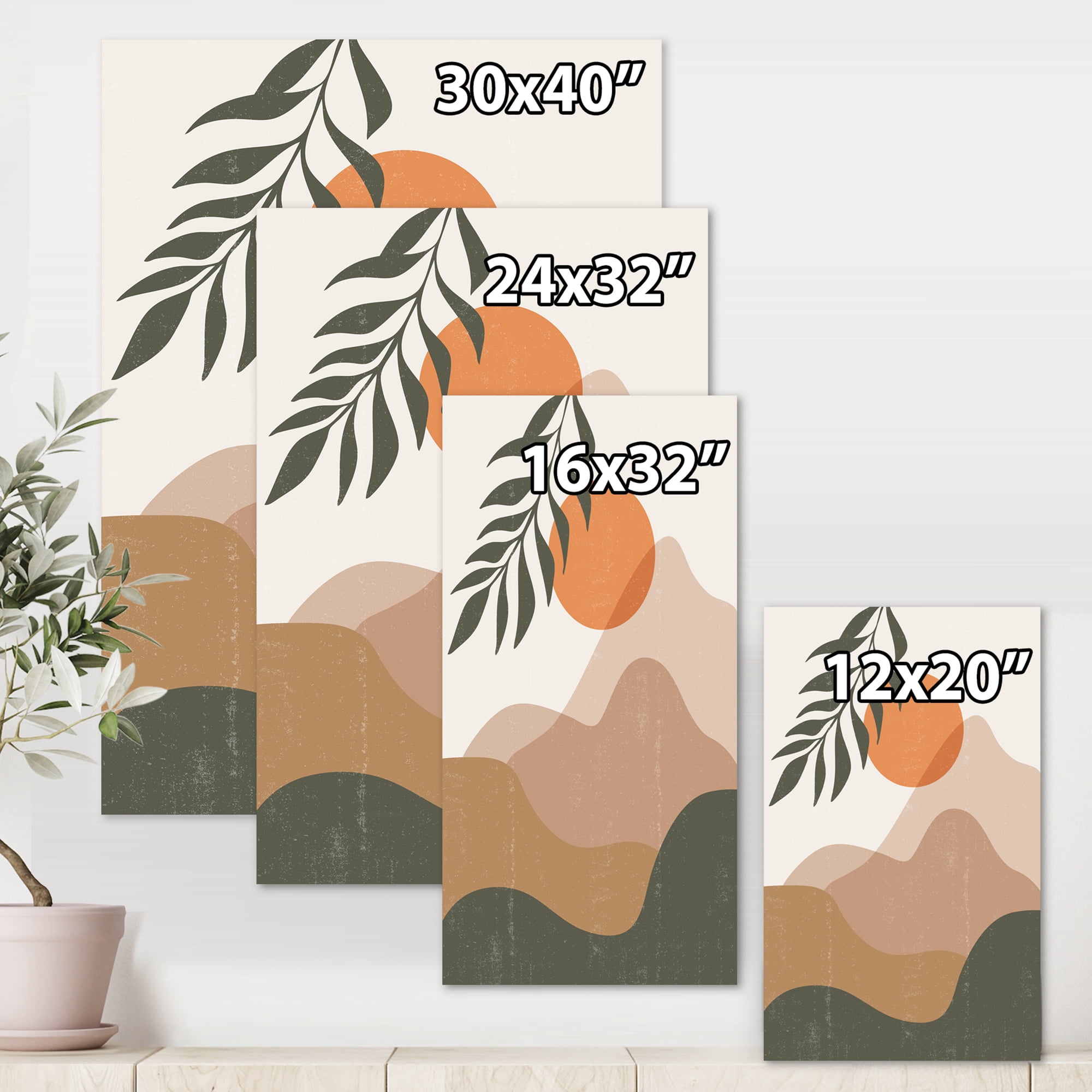 Designart ' Abstract Earth Toned Mountains With Red Moon I ' Modern Canvas Wall Art Print