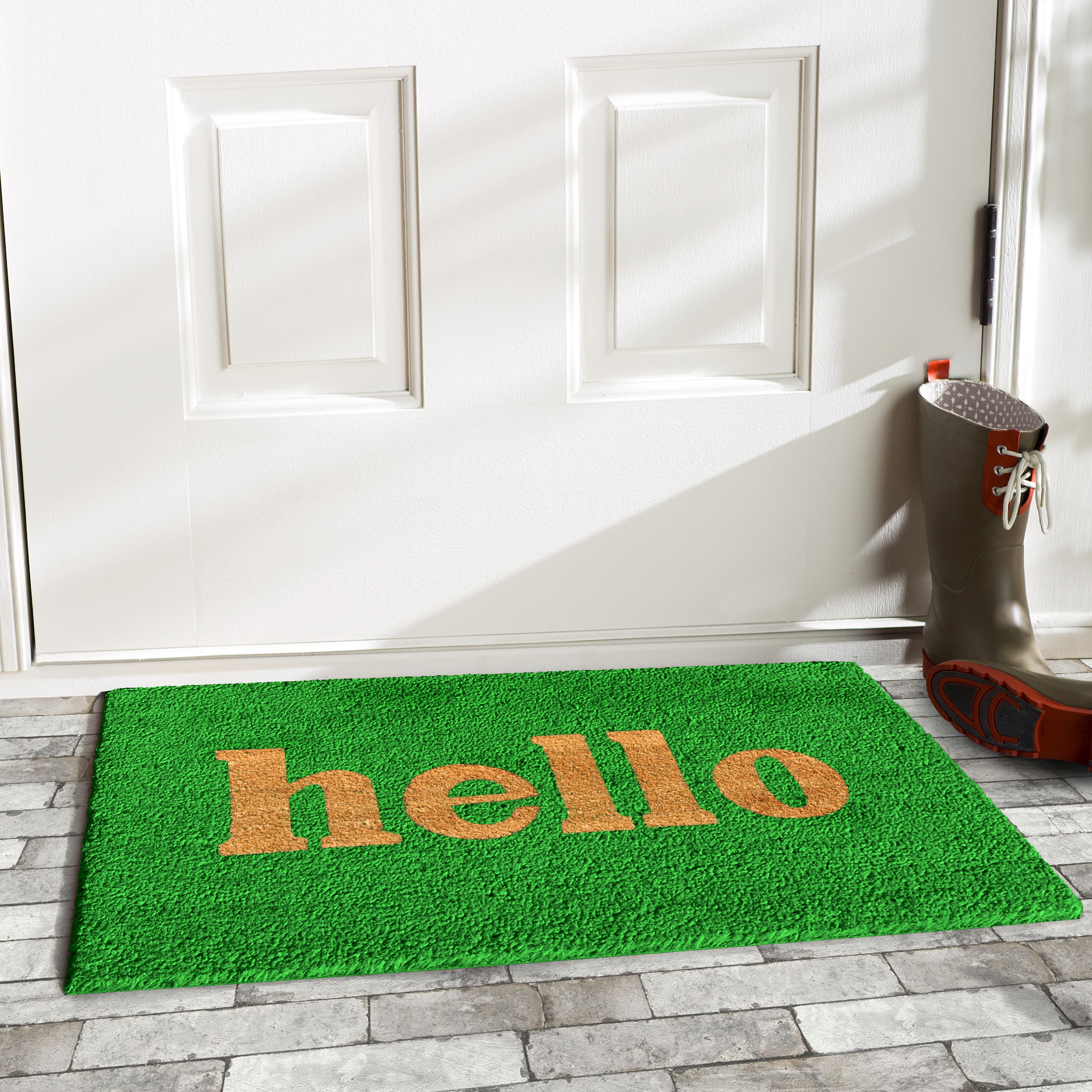 Calloway Mills Hello Outdoor Doormat Green/Natural Block 24" x 36"