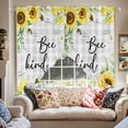 thumbnail image 4 of Swag Curtain Valances Sunflower Bee Kind Swag Valances for Kitchen Windows Watercolor Floral Green Leaves Plaid Short Topper Curtains Valance Tier Pair for Kitchen Bedroom Living Room 28"x36", 4 of 8