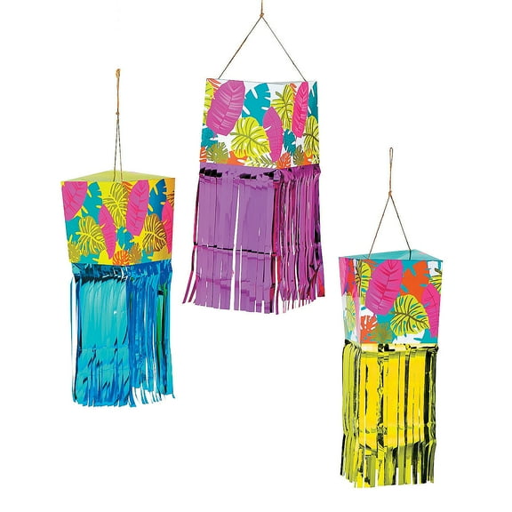 Tropical Leaf Hanging Decor With Fringe - Party Decor - 6 Pieces
