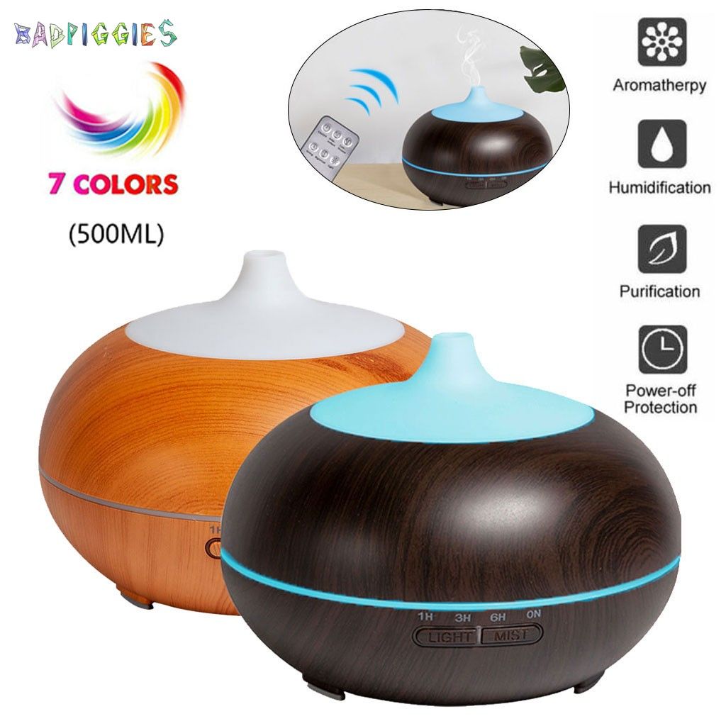BadPiggies 500ML Aroma Essential Oil Diffuser Led Wood Grain Cool Mist Ultrasonic Humidifier