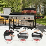 Royal Gourmet GD403 4-Burner Portable Flat Top Gas Grill and Griddle Combo Grill with Folding Legs