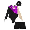 thumbnail image 4 of YONGHS Kids Girls Ballet Dance Outfits Gymnastic Leotard with Shorts Unitard Biketard Tracksuit Purple&Black 12, 4 of 5