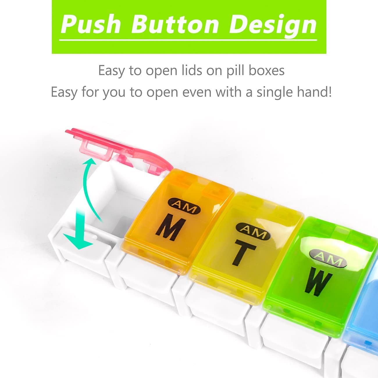 Xlhshop 7 Day AM PM Pill Organizer, 2 Times Daily Large Pill Case, Push Button Pop Open Pill Box, Portable Weekly Medicine Holder for Pills, Vitamins, Fish Oil & Supplements