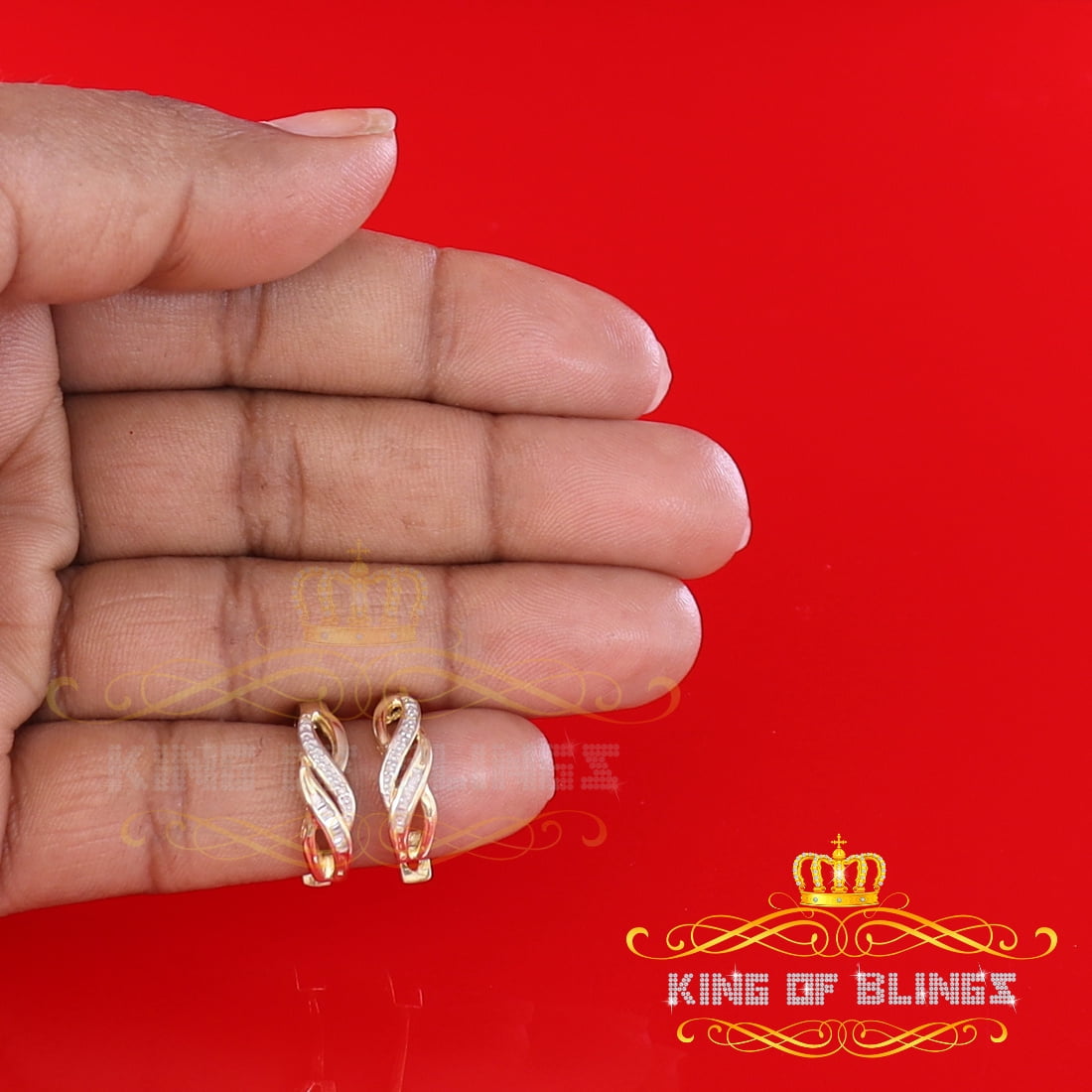 King of Bling's 0.10ct Diamond 925 Sterling Silver Yellow Hoop Hola Stud Earring For Men / Women