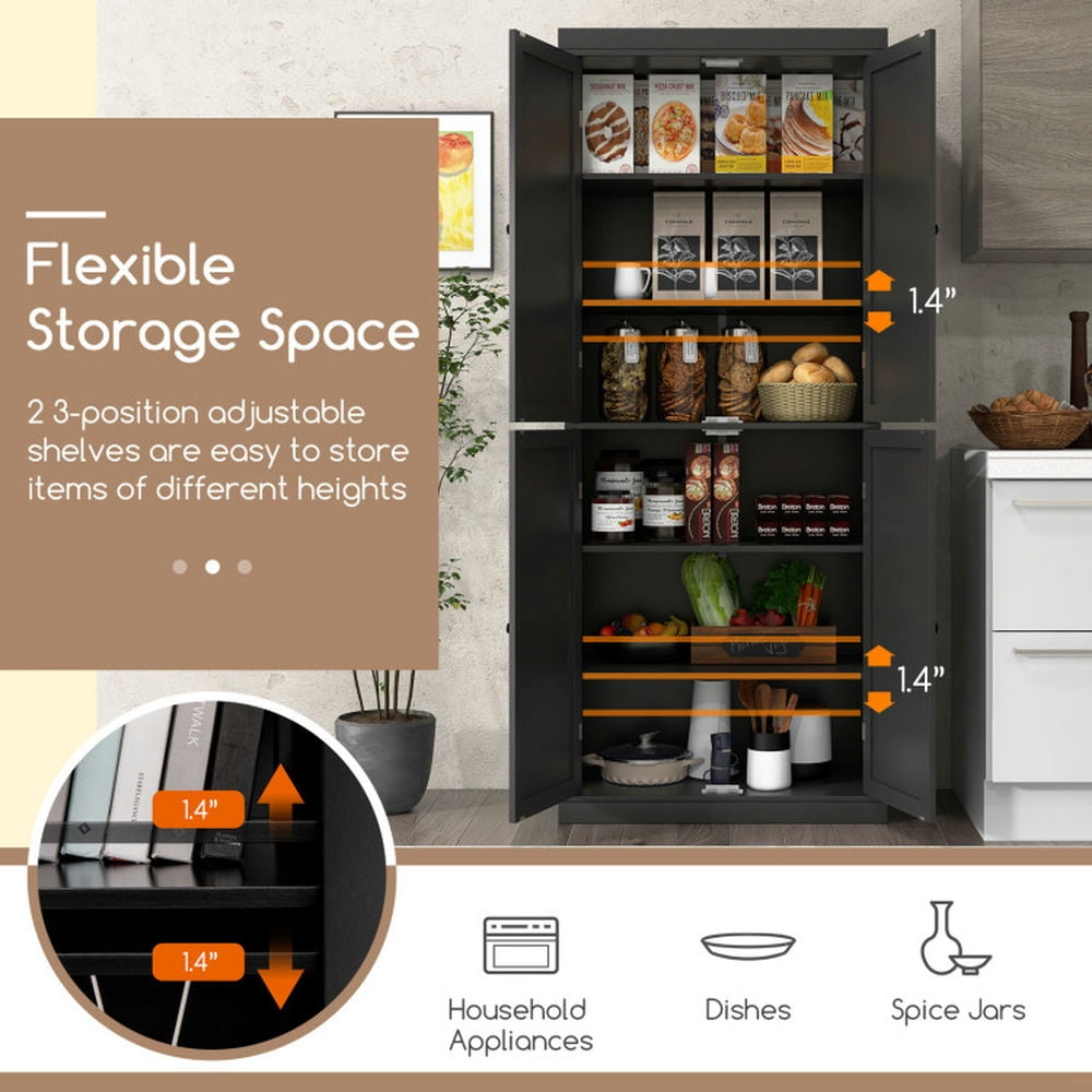 Finihen Kitchen Storage Cabinet, Buffet Sideboard, 72.5 Inches Tall Buffet Cabinet with 6-Tier Shelves and 4 Doors, for Dining Room, Kitchen, Living Room, Black Finihen Kitchen Storage Cabinet, Buffet Sideboard, 72.5 Inches Tall Buffet Cabinet with 6-Tier Shelves and 4 Doors, for Dining Room, Kitchen, Living Room, Black